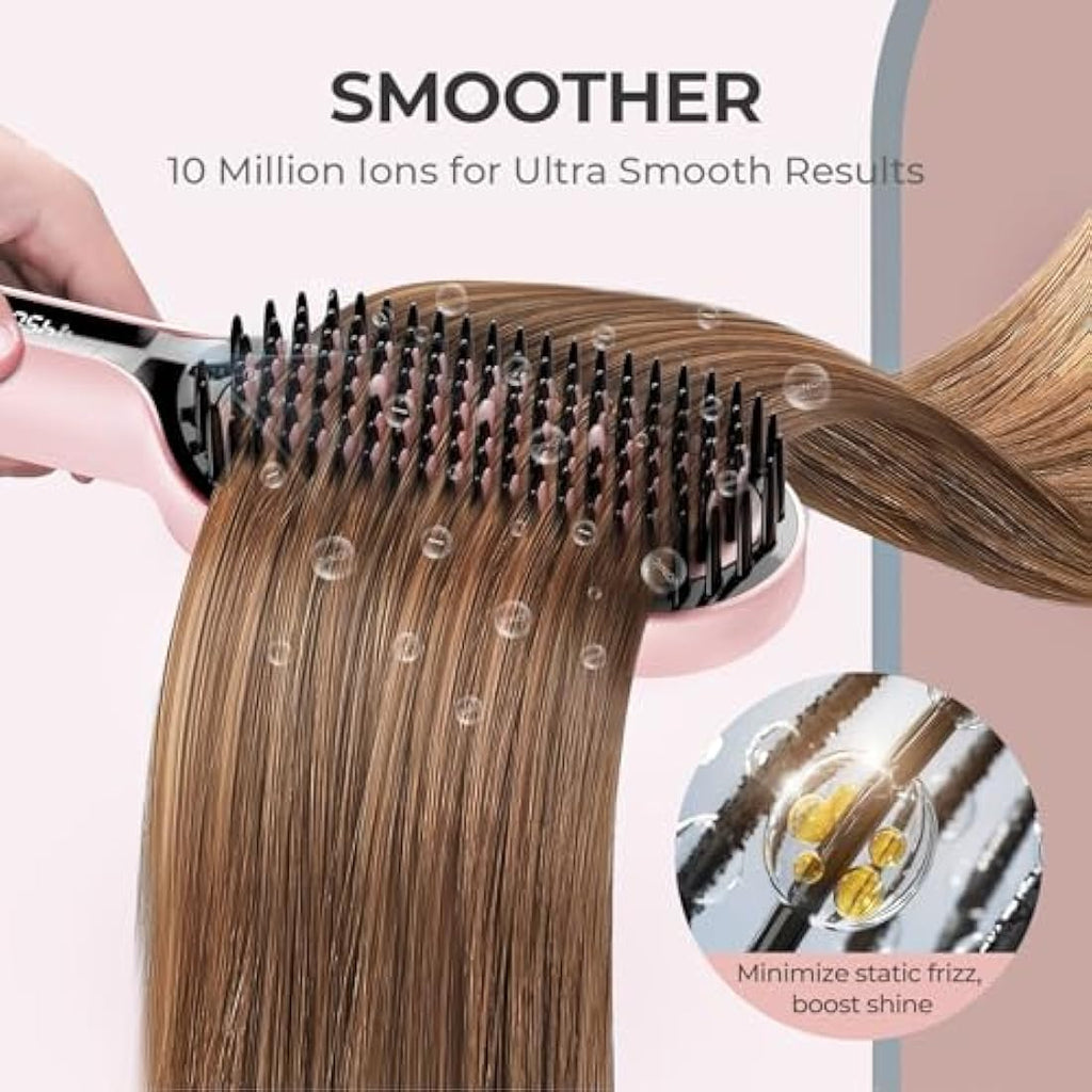 TYMO Ionic Plus Hair Straightener Brush | Ceramic Anti-Frizz Tool - Pink