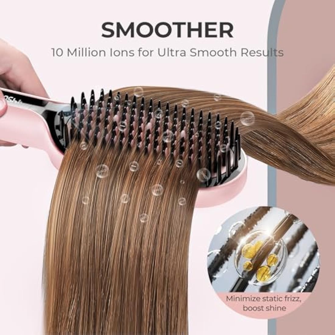 TYMO Ionic Plus Hair Straightener Brush | Ceramic Anti-Frizz Tool - Pink