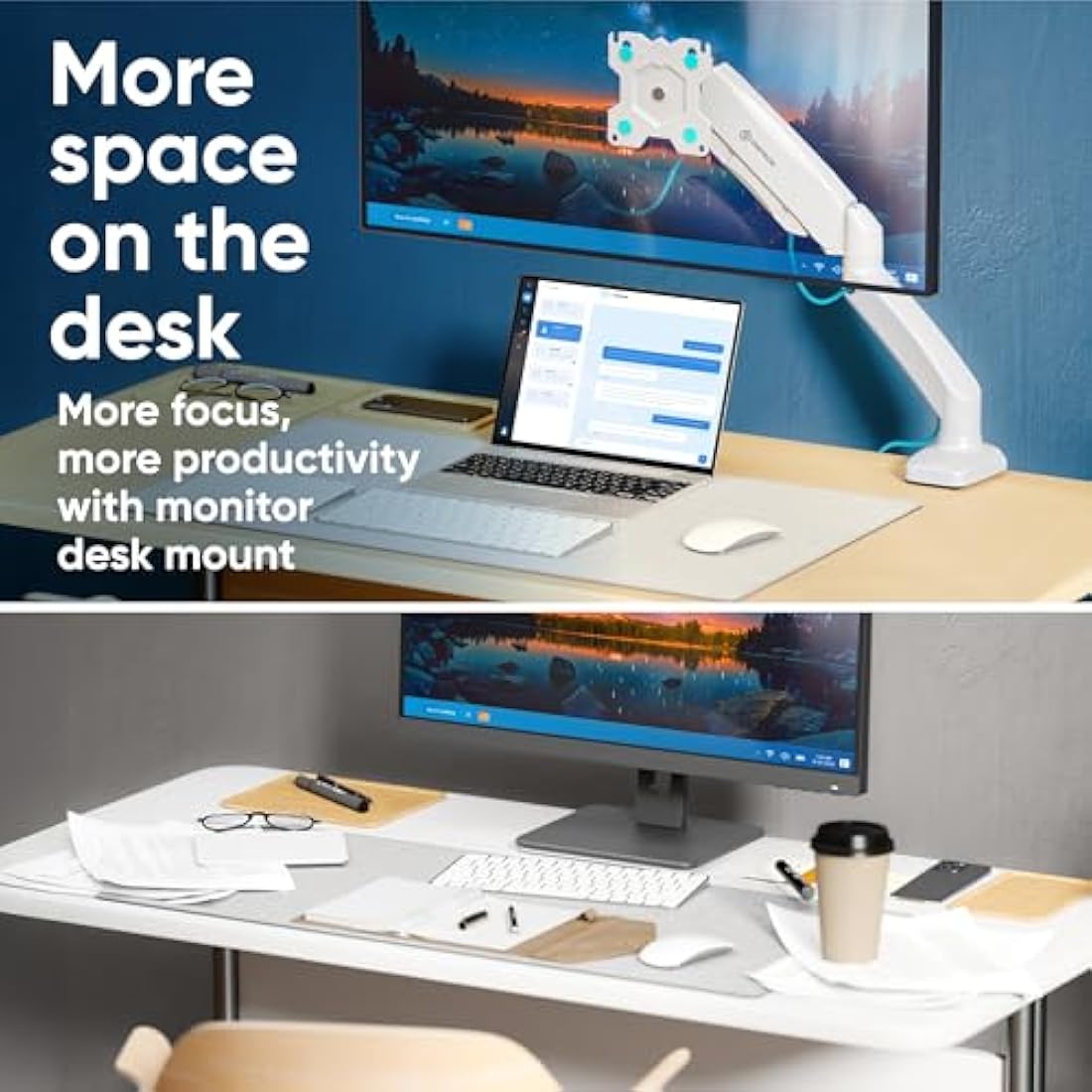 ONKRON G80-W Single Monitor Arm | Gas Spring Desk Mount 13-32" - White