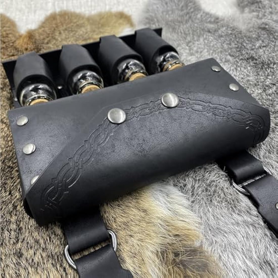 EpicCos Medieval Alchemy Belt with Potion Bottles | PU Leather Viking Pouch