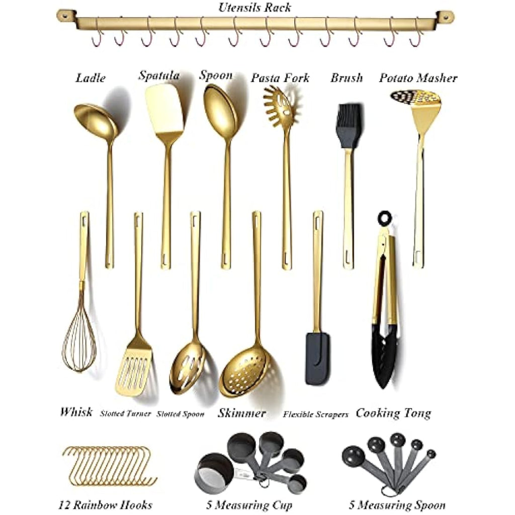 Kyraton Gold Cooking Utensils Set – 37pc Stainless Steel Kitchen Tools