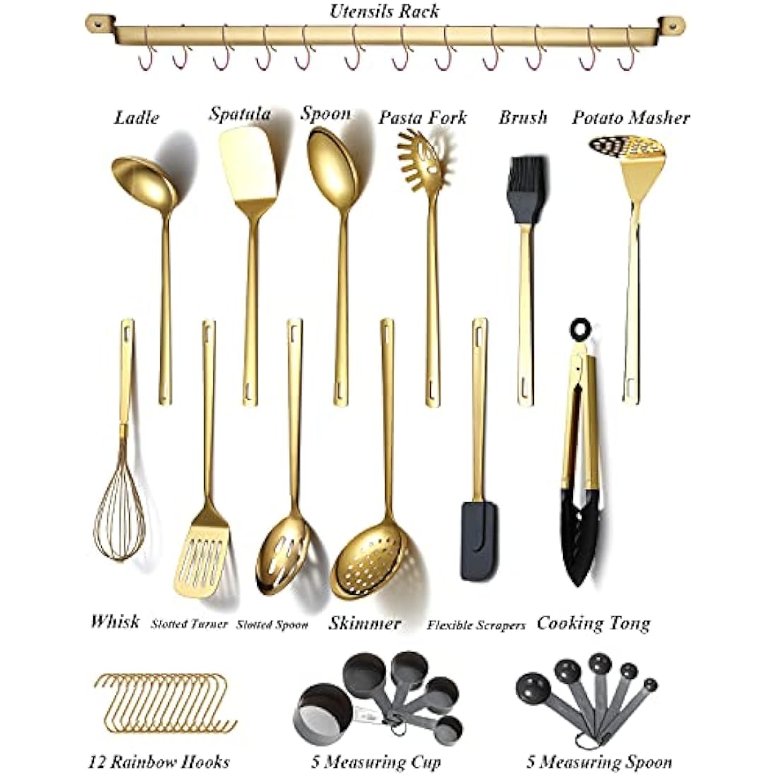 Kyraton Gold Cooking Utensils Set – 37pc Stainless Steel Kitchen Tools
