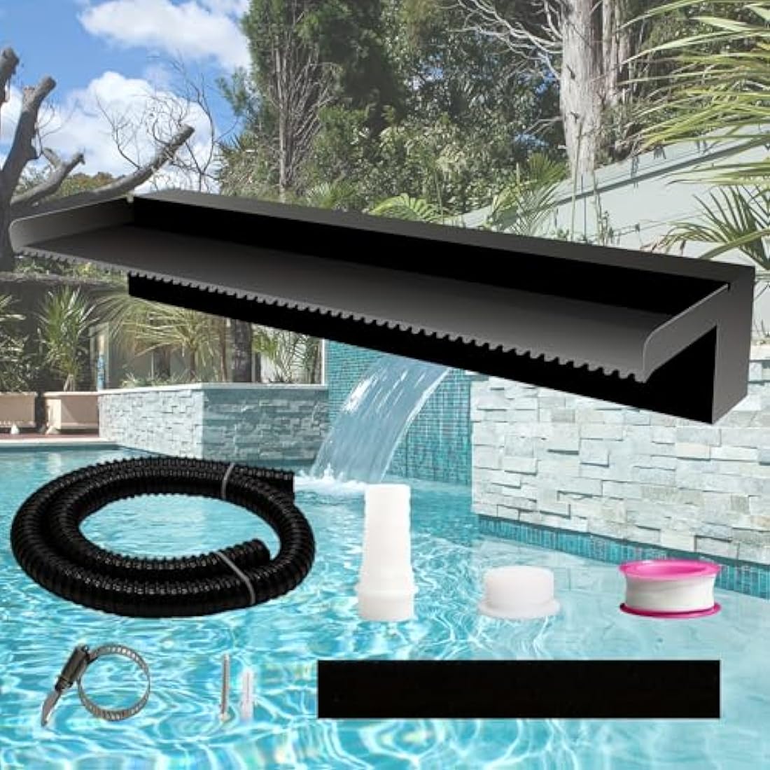 Stainless Steel Pool Waterfall Spillway – 60cm Black Pond Fountain