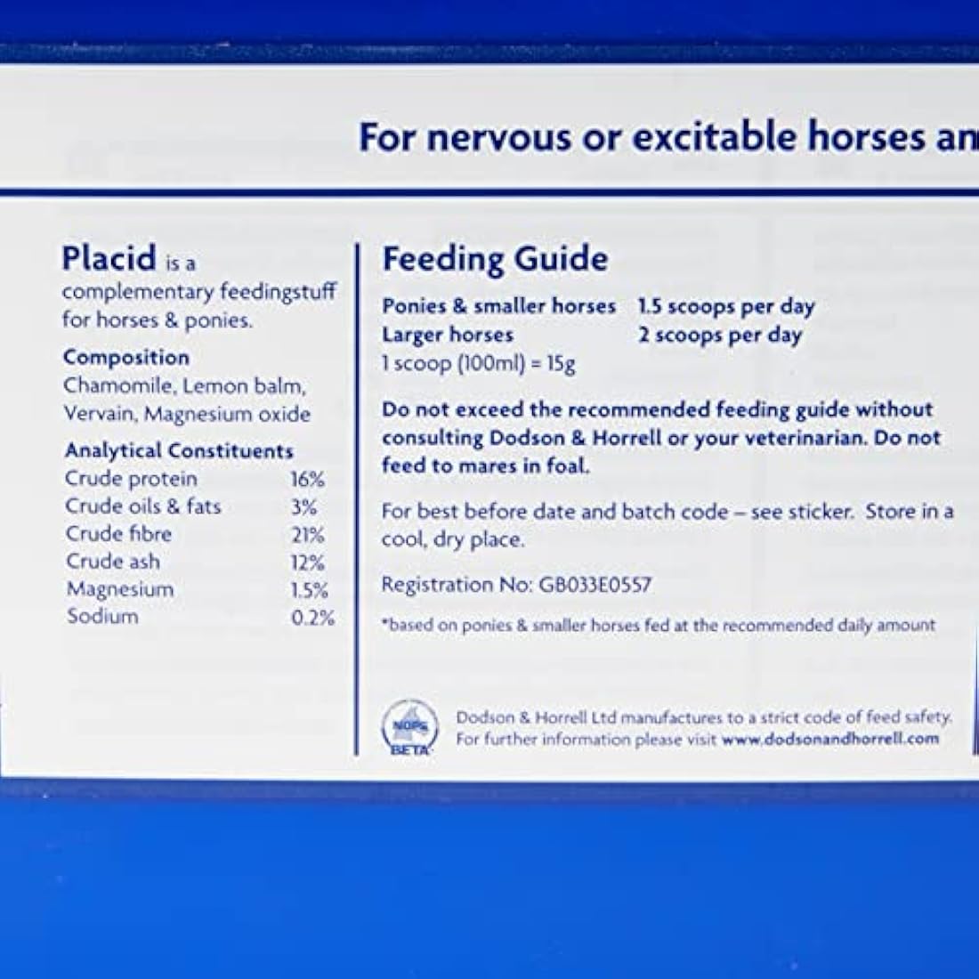 Dodson & Horrell Placid Horse Supplement - Calming Herbal Blend, 1kg