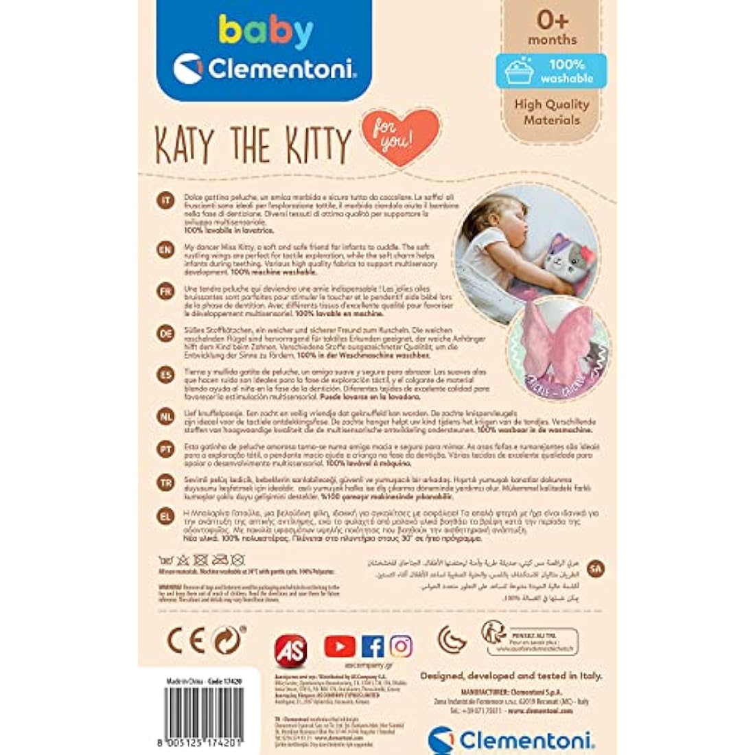 Clementoni Baby Katy the Kitty Plush Toy – Sensory Teething Kitten