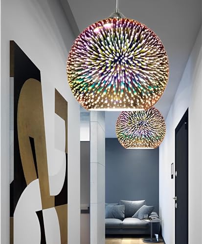 KRUIHAN 3D Firework Glass Pendant Light – 20cm Silver Globe Chandelier