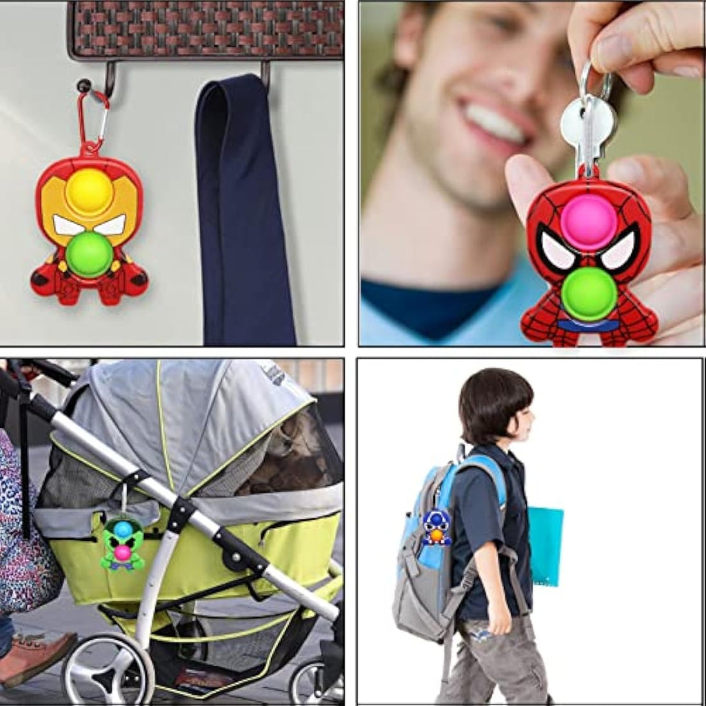 Hioph 4 Pcs Pop It Fidget Keychain – Silicone Stress Relief Sensory Toy