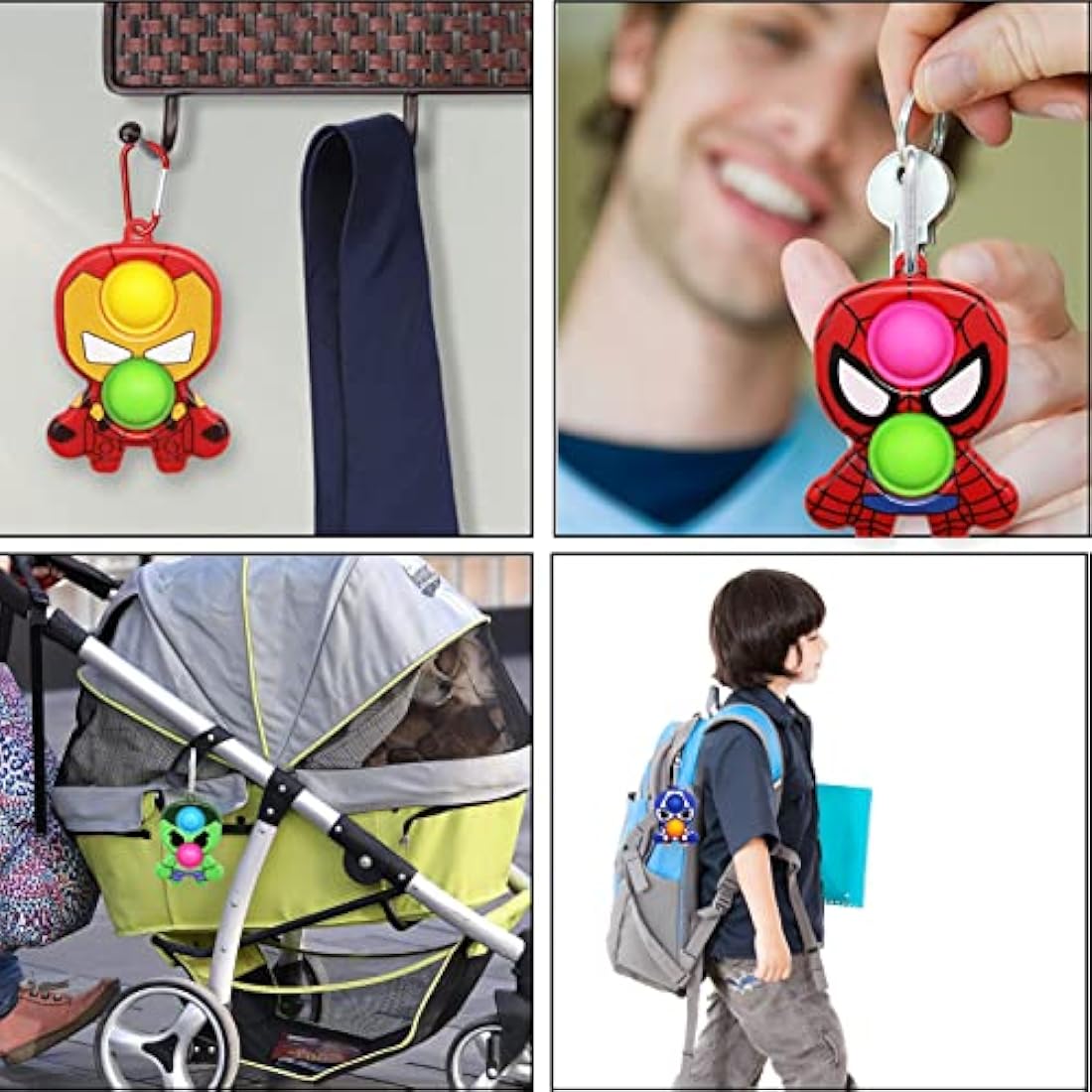 Hioph 4 Pcs Pop It Fidget Keychain – Silicone Stress Relief Sensory Toy