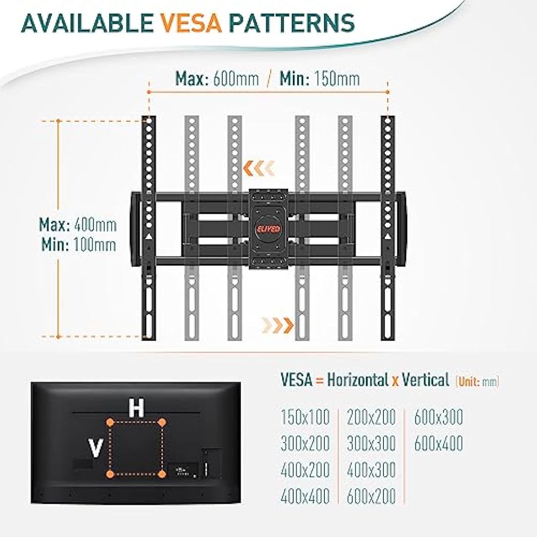 ELIVED Full Motion TV Wall Mount for 37-84 Inch TVs | Swivel & Tilt