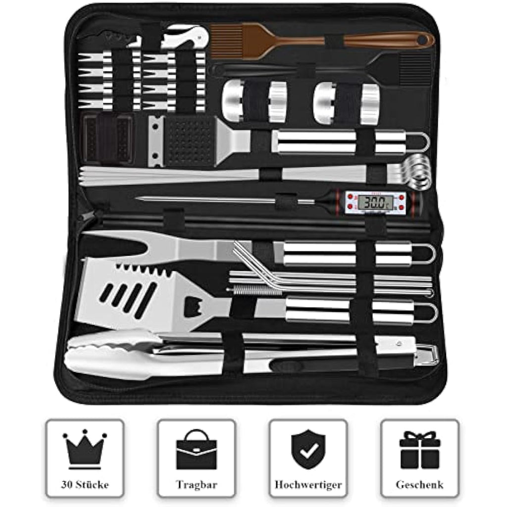 Grilliance 30-Piece Stainless Steel BBQ Grill Tools Set with Carrying Case