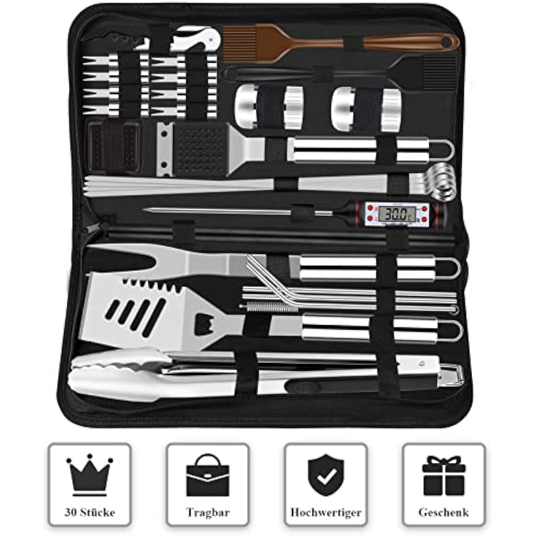 Grilliance 30-Piece Stainless Steel BBQ Grill Tools Set with Carrying Case