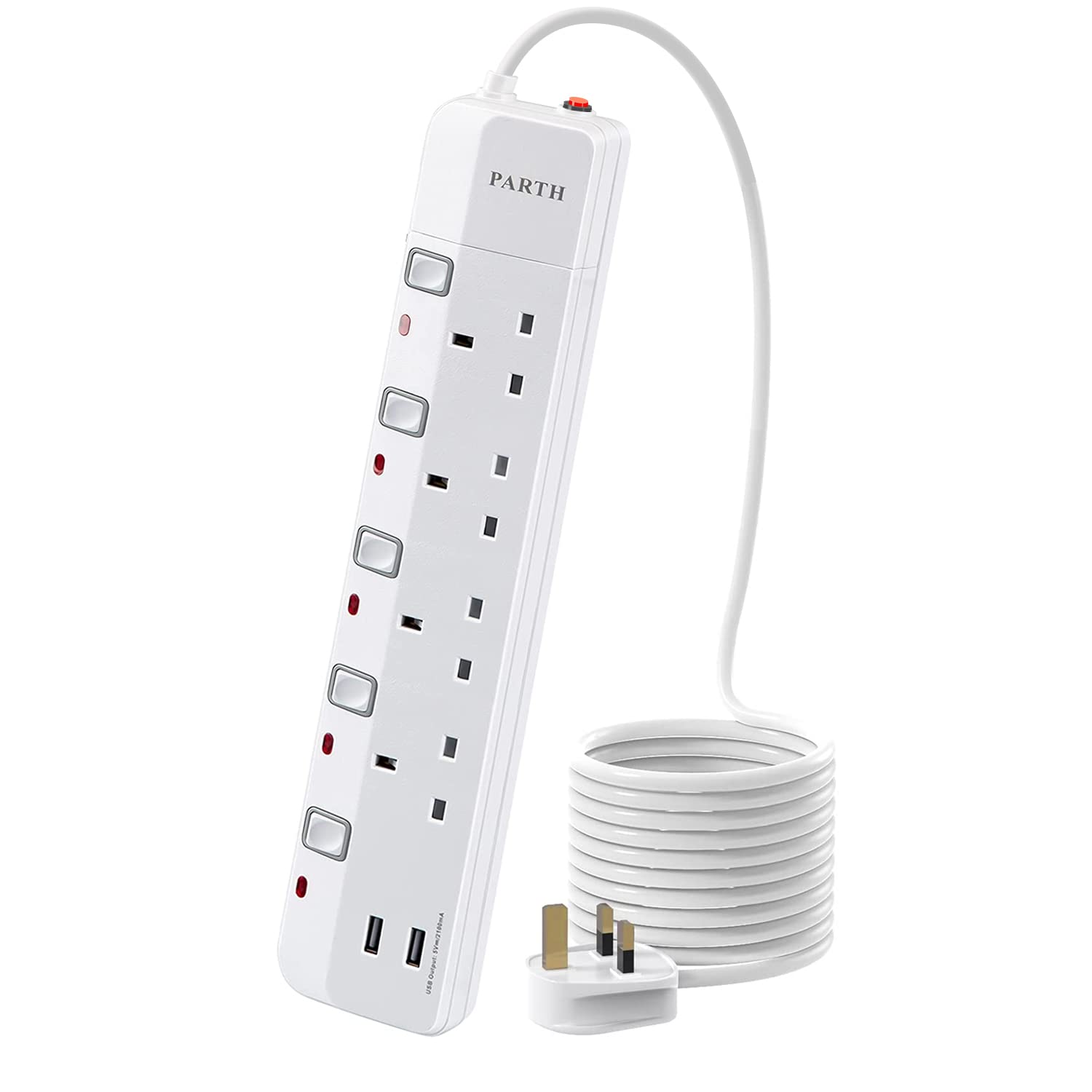 PARTH 4 Way Extension Lead with USB Slots – 3m Surge Protected Power Strip