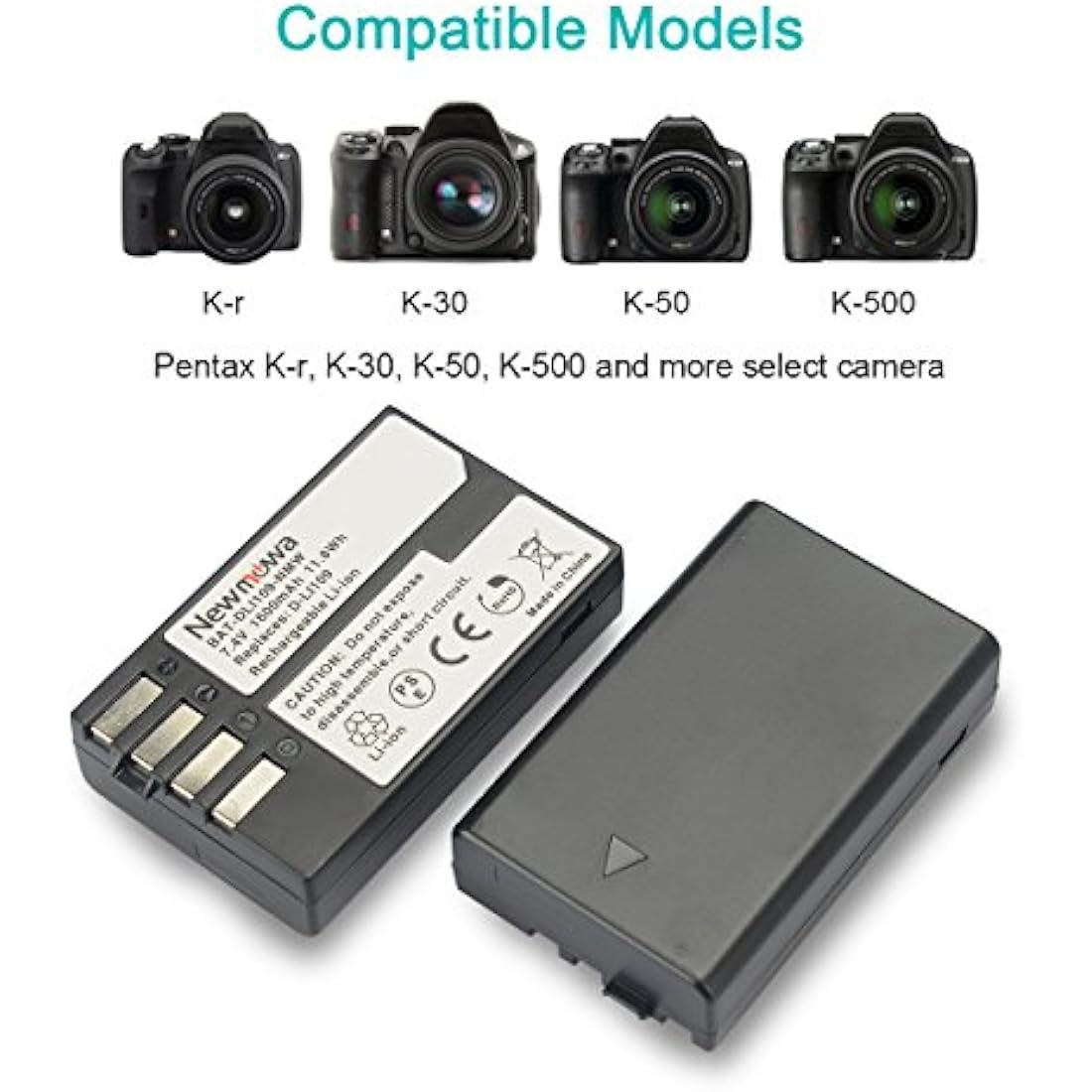 Newmowa D-Li109 Battery (2-Pack) and Dual USB Charger for Pentax K-30 K-50