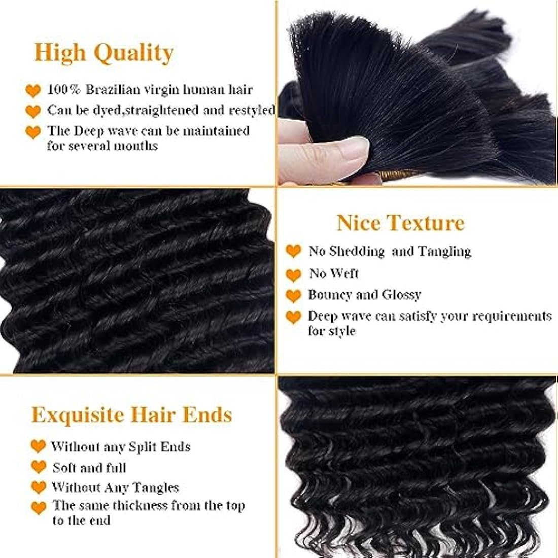 Double Drawn Human Hair Bulk for Braiding | Deep Wave 20" 1B