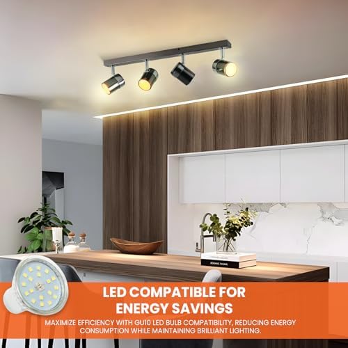 UKEW 4 Way Ceiling Spotlight – Modern Chrome Adjustable GU10 Bar