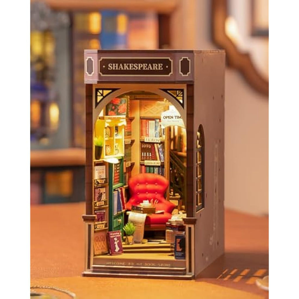 Rolife Shakespeare's Bookstore Book Nook Kit – 3D Wooden Miniature House