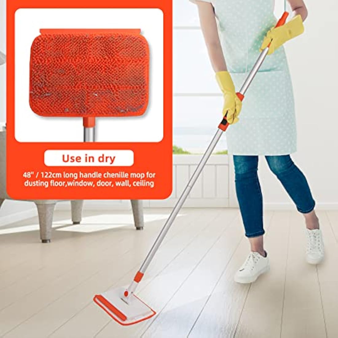 Qaestfy Wall & Baseboard Cleaner Mop with 122cm Long Handle & 4 Pads