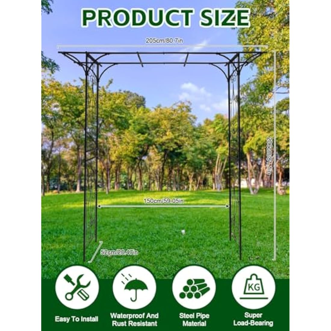 Jolof Store 2m Flat Top Garden Arch – Heavy Duty Metal Wedding Trellis