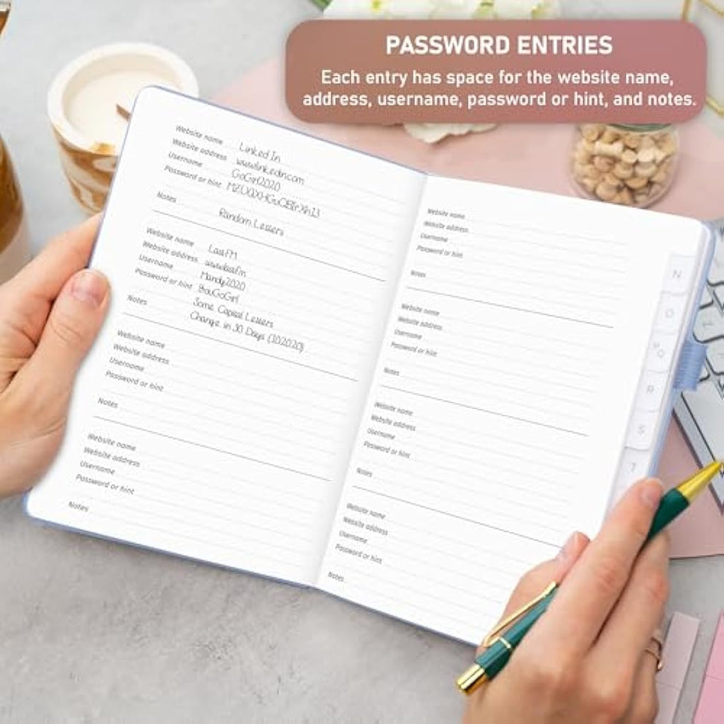 GoGirl Password Book with Tabs – Internet Address & Login Logbook, Light Blue