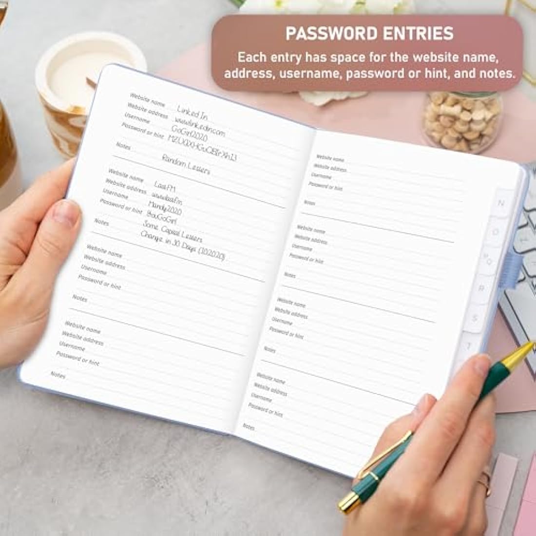GoGirl Password Book with Tabs – Internet Address & Login Logbook, Light Blue