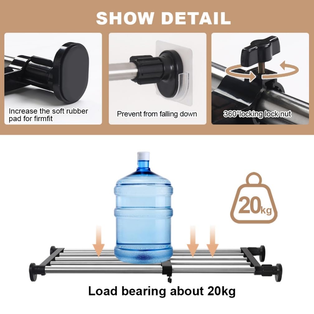 Hershii Expandable Closet Tension Shelf | Adjustable Metal Storage Rack