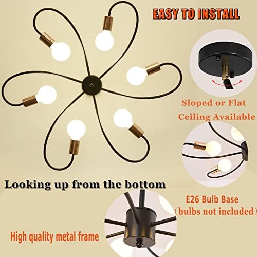 Qcyuui 6-Light Sputnik Chandelier | Black and Gold Industrial Pendant Light