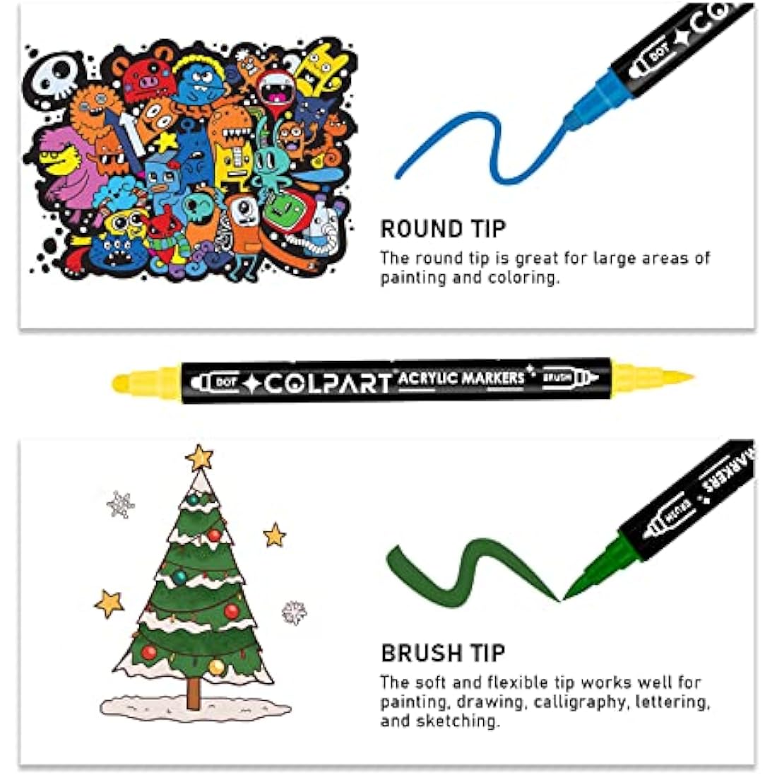 Colpart 60 Colors Dual Tip Acrylic Paint Markers for Rock and Canvas