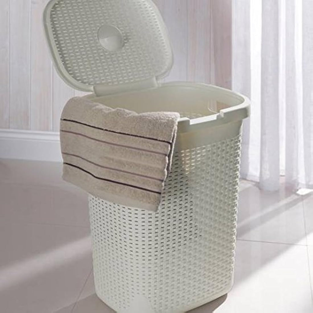 Addis 50L Faux Rattan Laundry Hamper – Cream Storage Basket with Lid