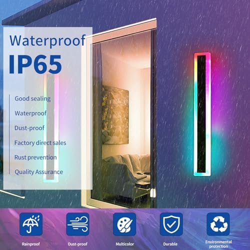 Mikeru 2-Pack RGB Outdoor Wall Light – IP65 Waterproof LED Sconce, 80CM