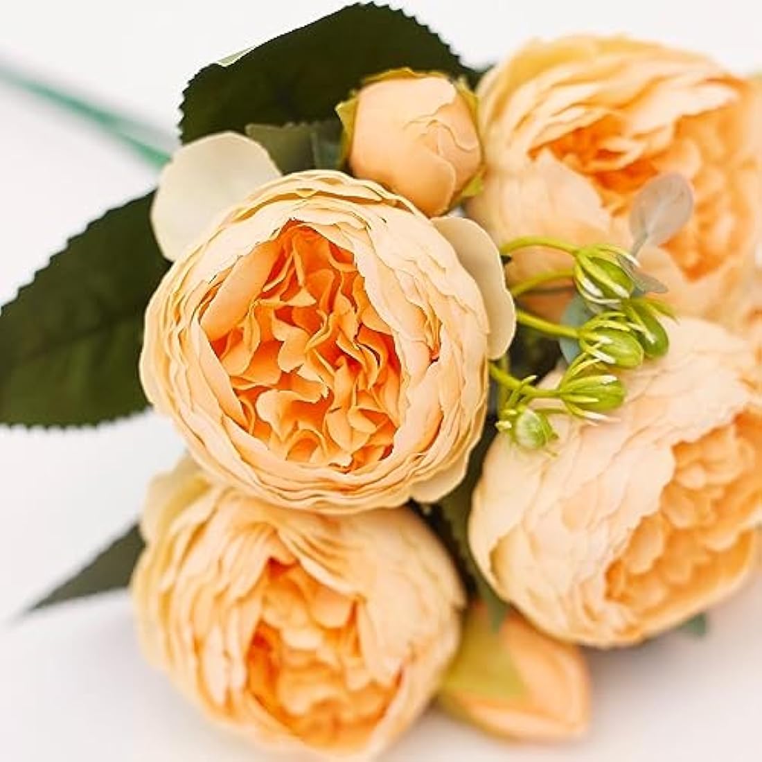 Jolof Store Silk Peony and Tea Rose Artificial Bouquet - Yellow, 9 Heads