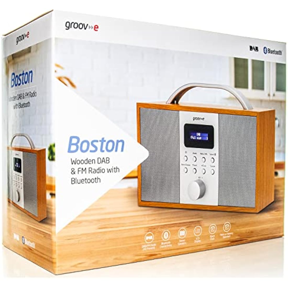 Groov-e Boston DAB & FM Digital Radio | Bluetooth & Alarm Clock - Wood