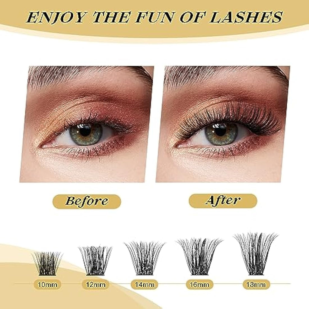 QUEWEL Cluster Lashes – 480 Pcs D Curl DIY Individual Lash Extensions