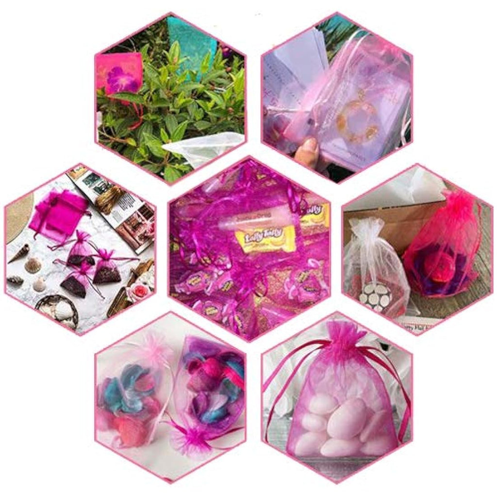 G2PLUS Pink Organza Gift Bags | 100 PCS Mesh Jewelry Pouches 10x15cm