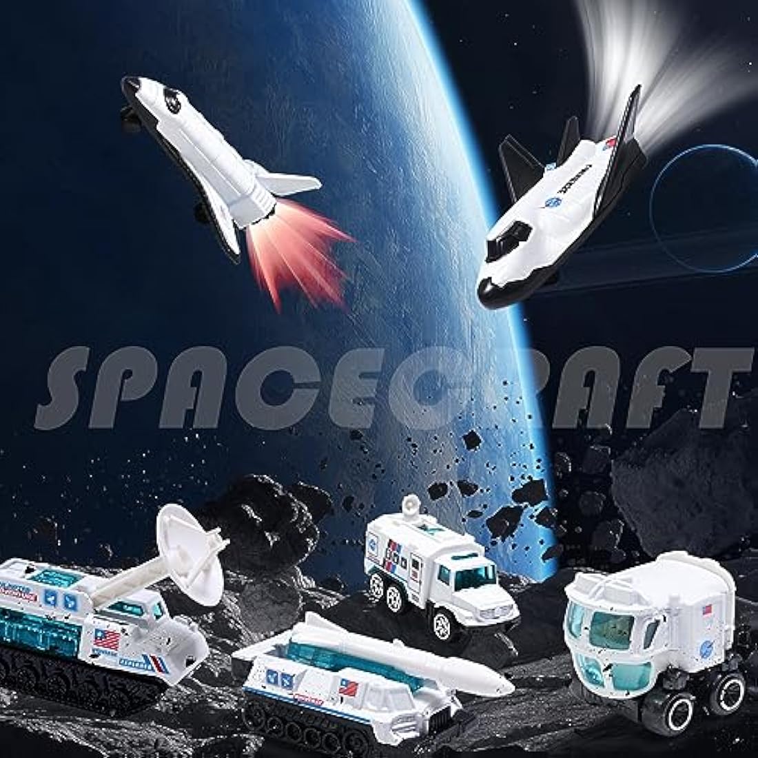 6-Piece Diecast Space Toy Set – Rocket Shuttle & Rover Fleet