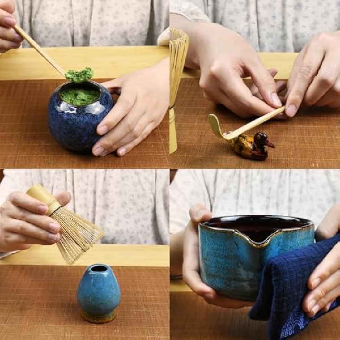 Artcome 7-Piece Matcha Tea Ceremony Kit with Bamboo Whisk - Sapphire