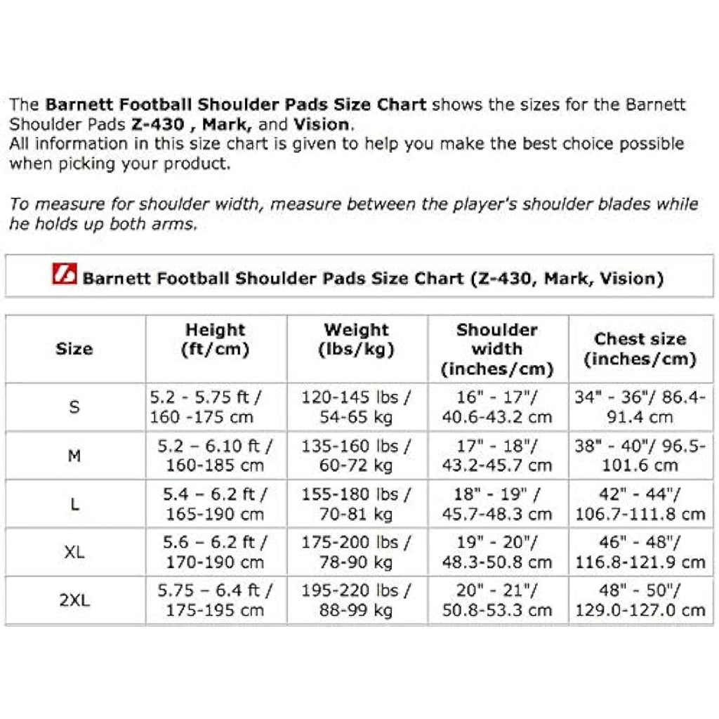 Barnett VISION I Football Shoulder Pads for QB-WR-DB |