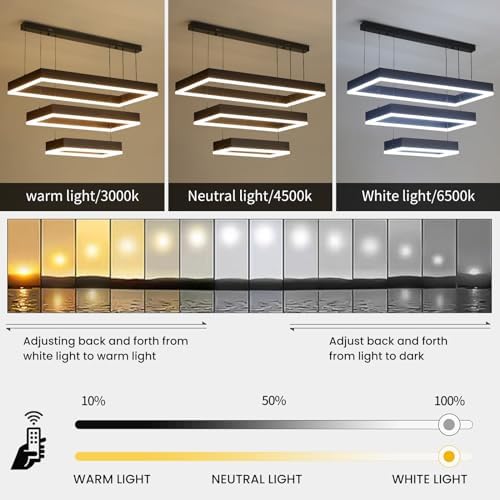Mikeru 3-Ring Rectangular LED Pendant Light – Dimmable Black Chandelier