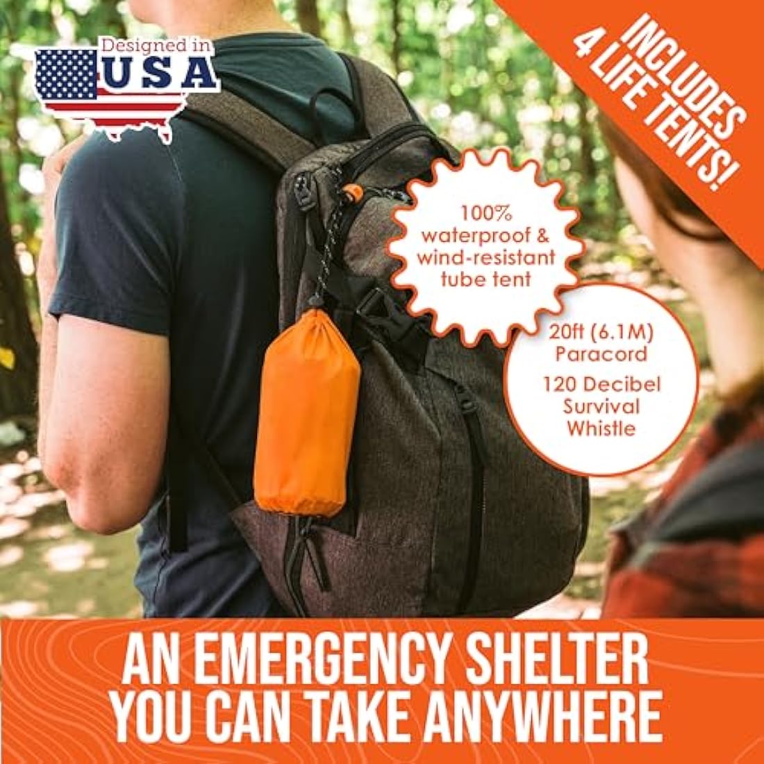Go Time Gear Life Tent | 2-Person Mylar Emergency Shelter with Whistle