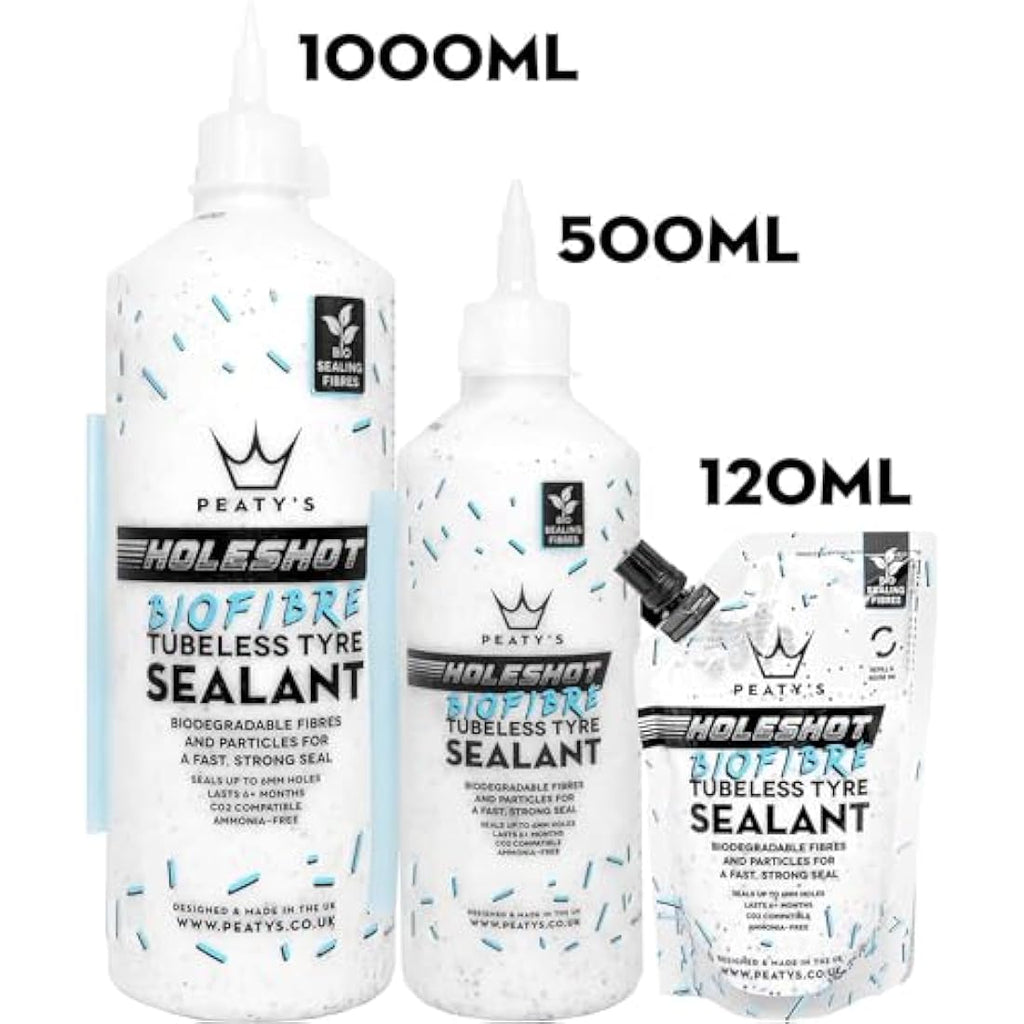 Peaty's Holeshot Biofibre Tubeless Tyre Sealant – Fast Acting 6mm Repair