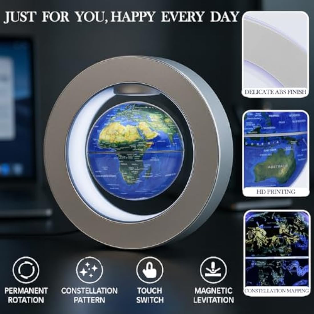 Magnetic Levitation 4" LED Constellation Rotating Globe