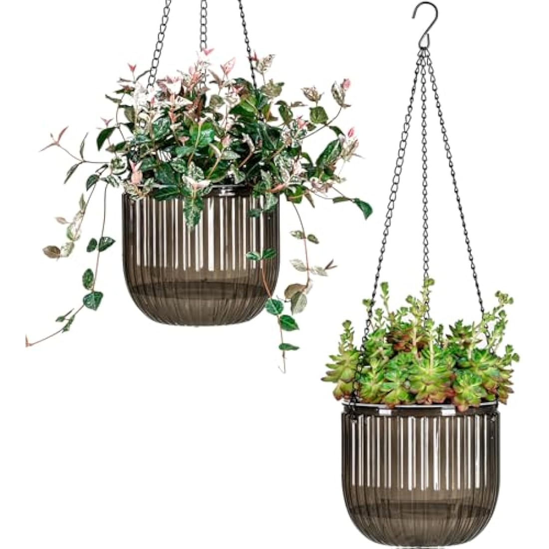 6.5" Self Watering Hanging Planters - 2 Pcs Clear PET Pots