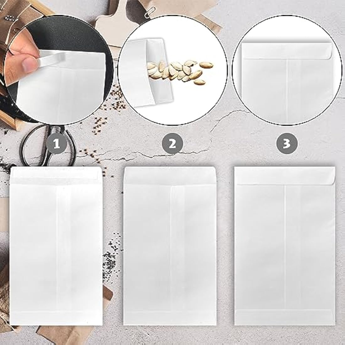 100Pcs White Seed Envelopes | Self-Adhesive Kraft Coin Packets