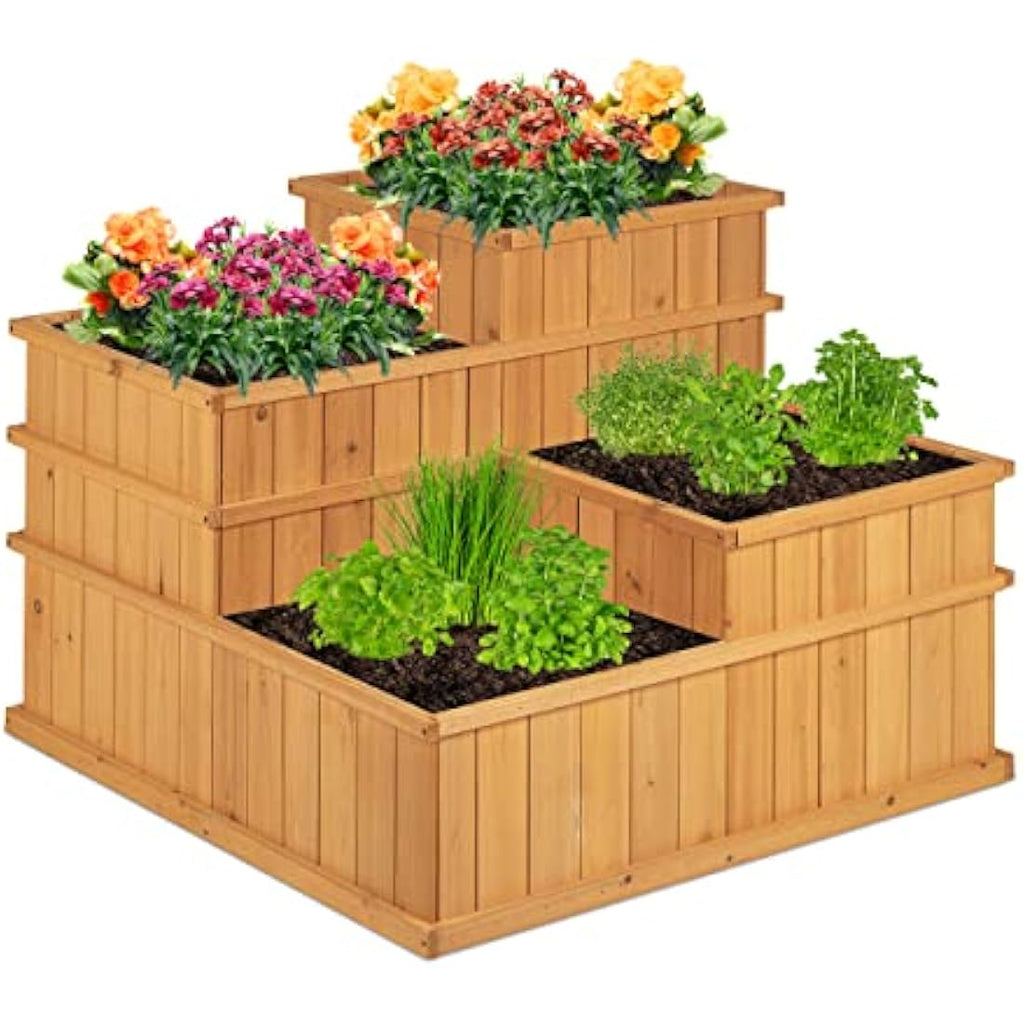 4-Tier Wooden Raised Bed – Tiered Herb Garden Planter