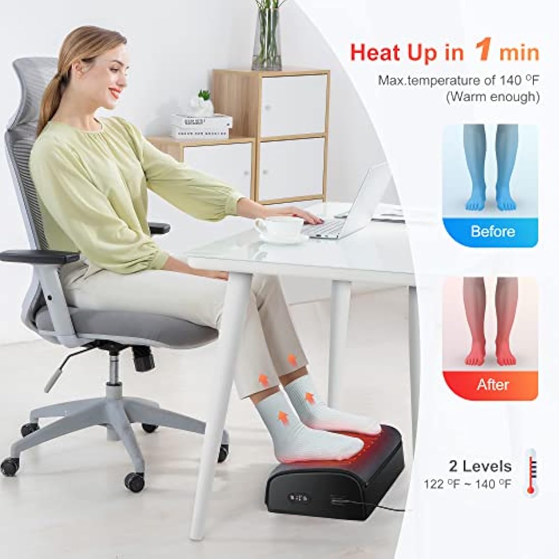 Comfier Heated Foot Rest | Ergonomic Memory Foam Under Desk Foot Warmer