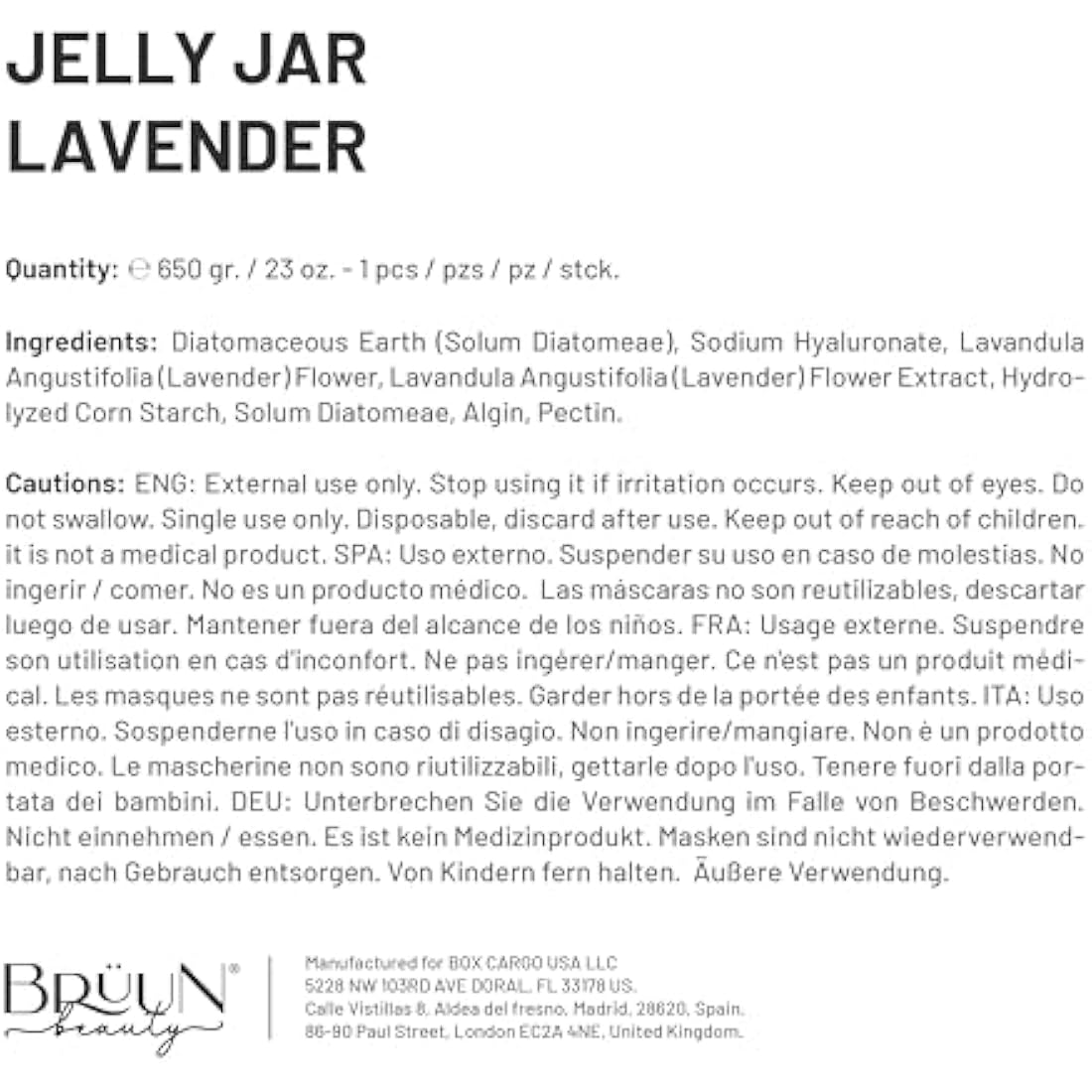 BRÜUN Lavender Jelly Mask – Moisturizing Peel-Off Rubber Face Mask