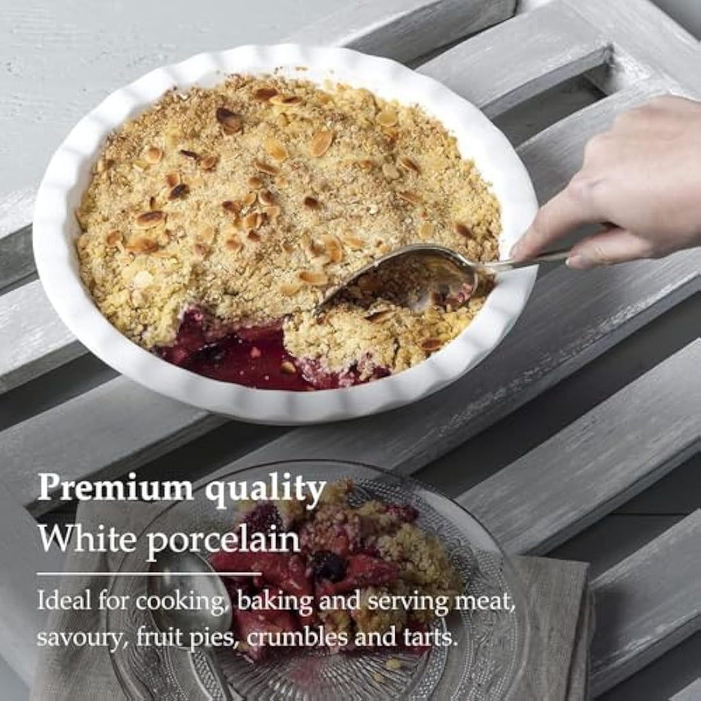 WM Bartleet & Sons White Porcelain Pie Dish – 27cm Crinkle Rim Bakeware
