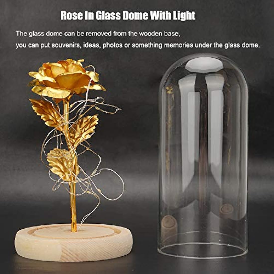 TINYOUTH 24K Gold Plated Rose in Glass Dome | LED Light Up Flower Gift