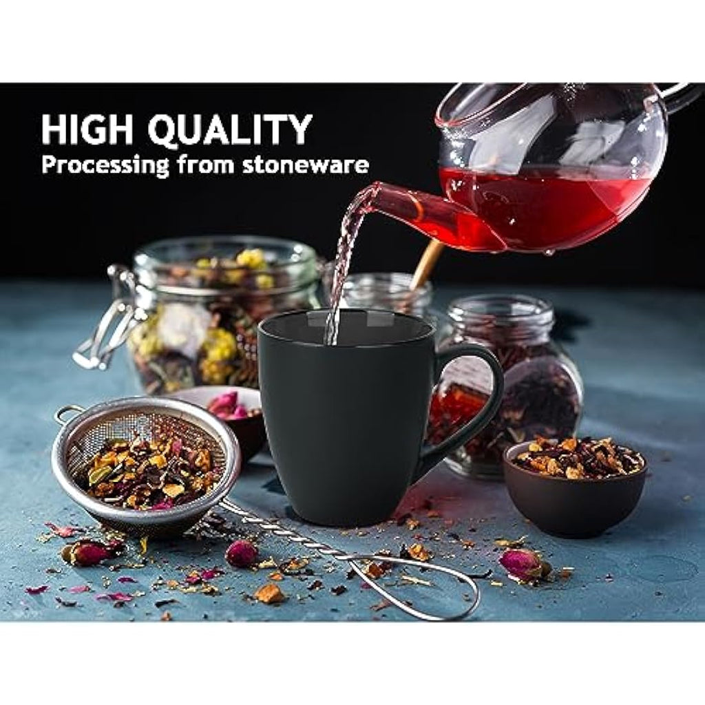 MIAMIO Stoneware Coffee Mug Set - 6 Piece Matte Black Ceramic Cups