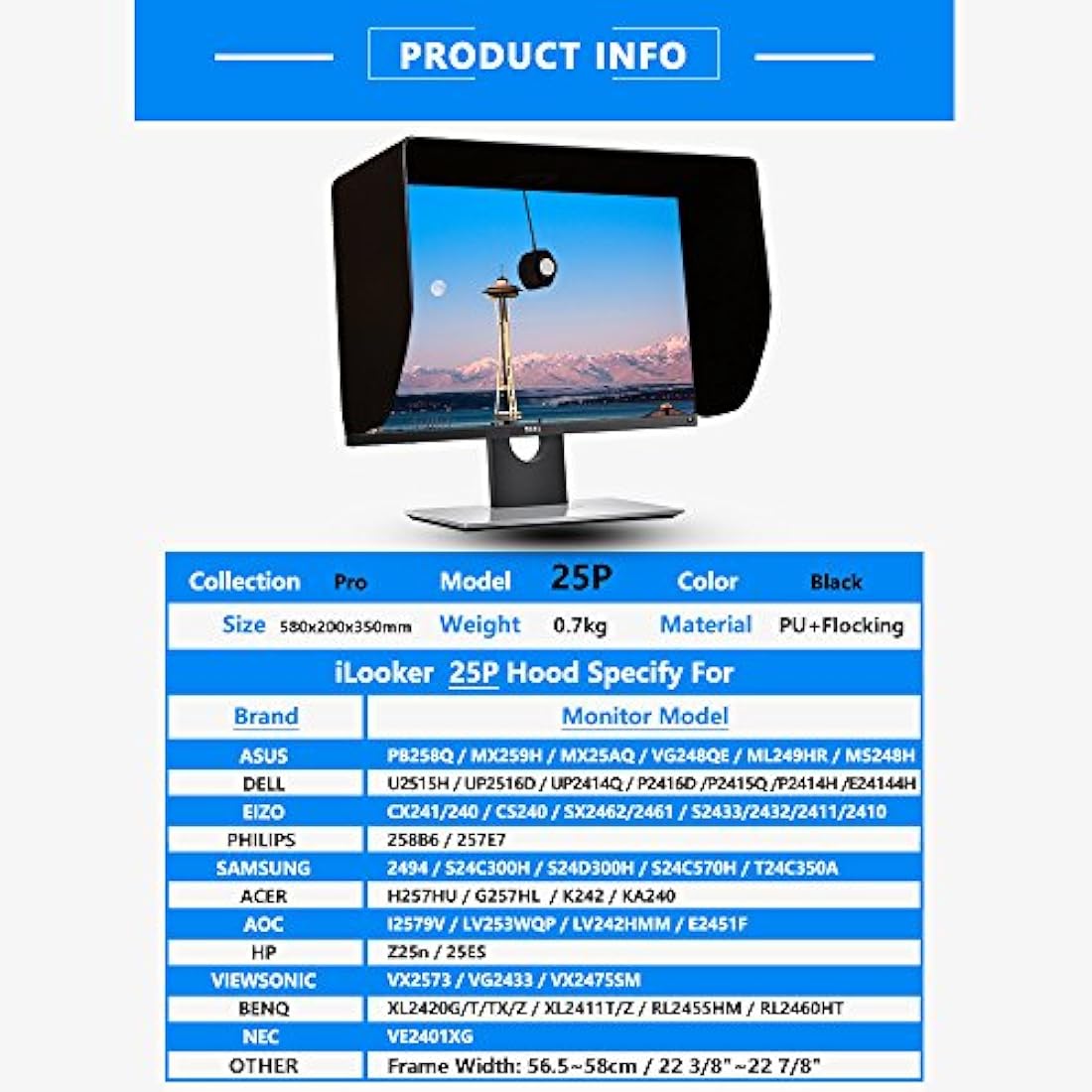 iLooker 25-Inch Monitor Hood – Anti-Glare Sunshade for 565-580mm Frames