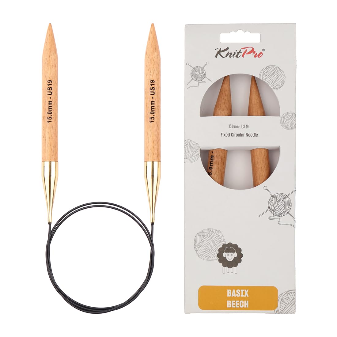 KnitPro Basix Beech Fixed Circular Needles | 15.00mm x 60cm (24")